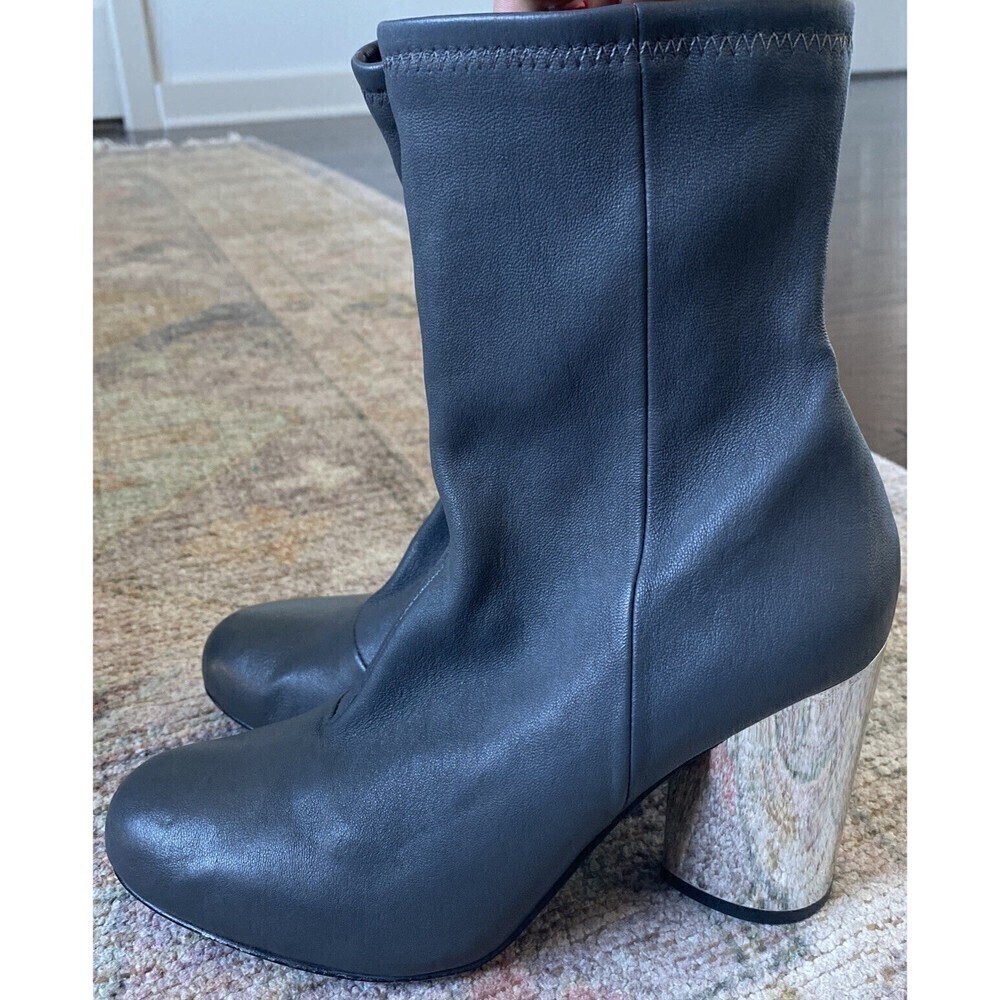 Opening Ceremony Dylan Stretch Leather Gray Ankle Boots Size 38 Chrome Heel - Picture 6 of 10